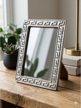 Pewter Mexicano 5x7 Vintage Mexican Pewter Greek Key Photo Frame MCM Brutalist